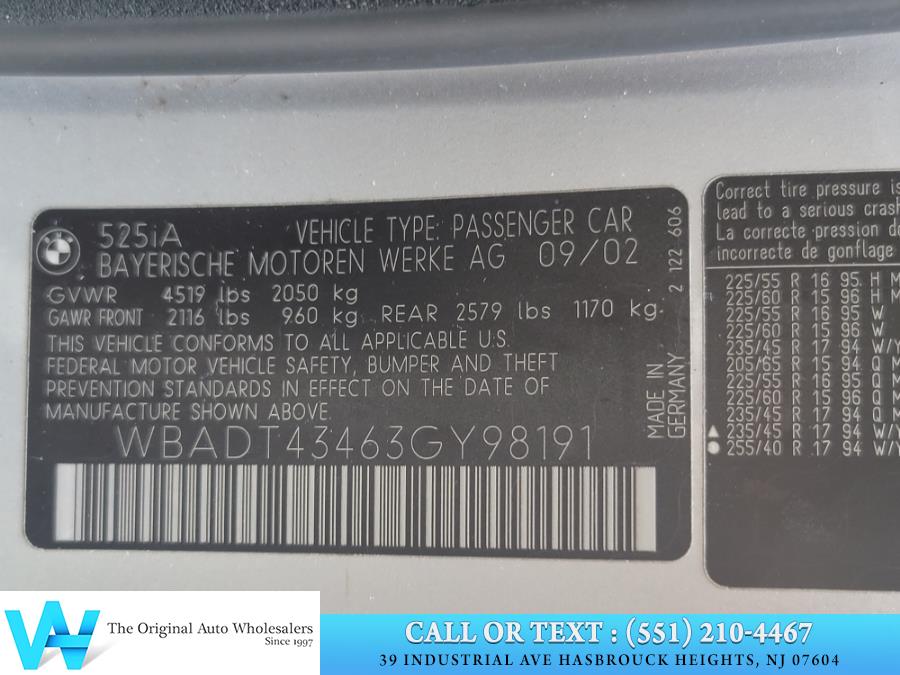 2003 BMW 5 Series 525iA 4dr Sdn 5-Spd Auto, available for sale in Lodi, New Jersey | AW Auto & Truck Wholesalers, Inc. Lodi, New Jersey 2003 BMW 5 Series 525iA 4dr Sdn 5-Spd Auto, available for sale in Lodi, New Jersey | AW Auto & Truck Wholesalers, Inc. Lodi, New Jersey
