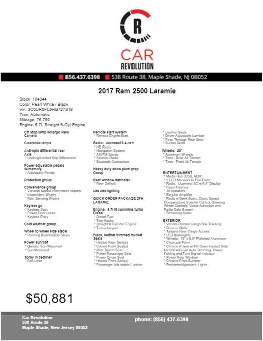 Used Ram 2500 Laramie 2017 | Car Revolution. Maple Shade, New Jersey Used Ram 2500 Laramie 2017 | Car Revolution. Maple Shade, New Jersey