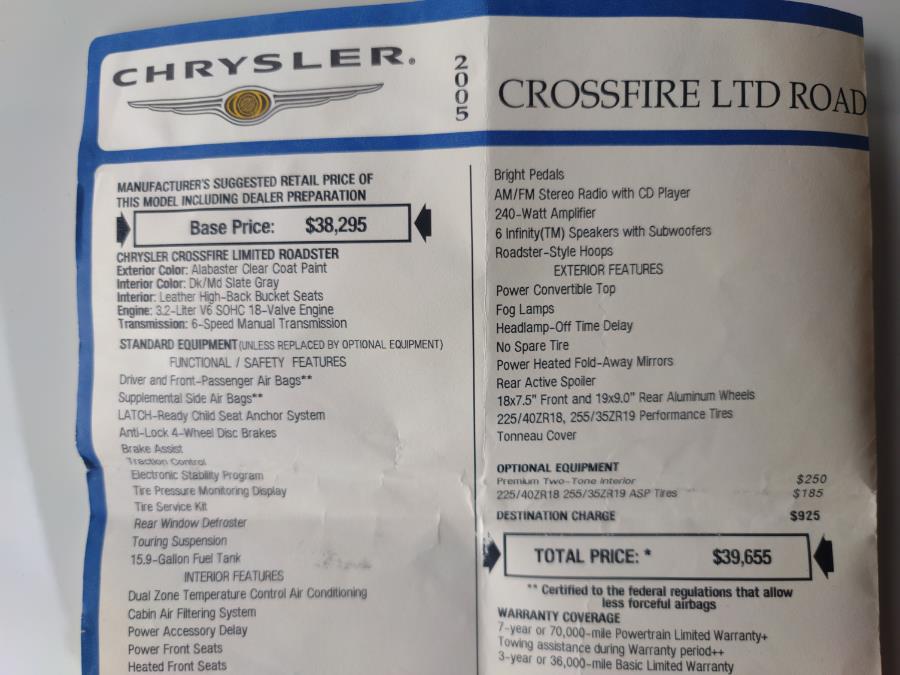 2005 Chrysler Crossfire 2dr Roadster Limited, available for sale in Wantagh, New York | Alpine Motors Inc. Wantagh, New York 2005 Chrysler Crossfire 2dr Roadster Limited, available for sale in Wantagh, New York | Alpine Motors Inc. Wantagh, New York