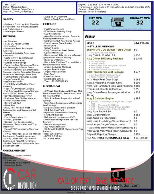 2015 Mercedes-benz Sprinter Cargo Vans EXT RWD 3500 170'', available for sale in Avenel, New Jersey | Car Revolution. Avenel, New Jersey 2015 Mercedes-benz Sprinter Cargo Vans EXT RWD 3500 170'', available for sale in Avenel, New Jersey | Car Revolution. Avenel, New Jersey