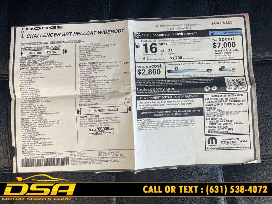 Used Dodge Challenger SRT Hellcat Widebody RWD 2019 | DSA Motor Sports Corp. Commack, New York Used Dodge Challenger SRT Hellcat Widebody RWD 2019 | DSA Motor Sports Corp. Commack, New York