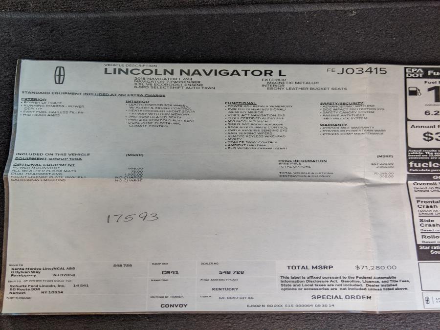 2015 Lincoln Navigator L 4WD 4dr, available for sale in Thomaston, CT