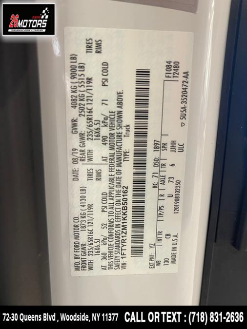 Used Ford Transit Van T-250 130" Low Rf 9000 GVWR Swing-Out RH Dr 2019 | 26 Motors Queens. Woodside, New York Used Ford Transit Van T-250 130" Low Rf 9000 GVWR Swing-Out RH Dr 2019 | 26 Motors Queens. Woodside, New York