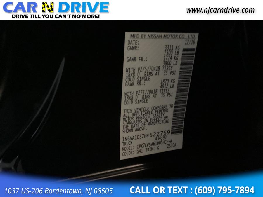 2017 Nissan Titan SL Crew Cab 4WD, available for sale in Bordentown, New Jersey | Car N Drive. Bordentown, New Jersey 2017 Nissan Titan SL Crew Cab 4WD, available for sale in Bordentown, New Jersey | Car N Drive. Bordentown, New Jersey