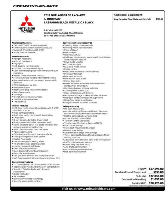 2019 Mitsubishi Outlander SE, available for sale in Maple Shade, New Jersey | Car Revolution. Maple Shade, New Jersey 2019 Mitsubishi Outlander SE, available for sale in Maple Shade, New Jersey | Car Revolution. Maple Shade, New Jersey
