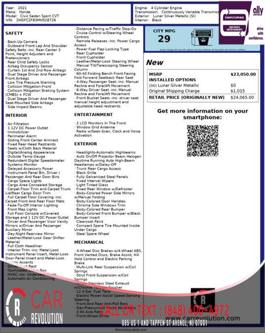 2021 Honda Civic Sedan Sport, available for sale in Avenel, New Jersey | Car Revolution. Avenel, New Jersey 2021 Honda Civic Sedan Sport, available for sale in Avenel, New Jersey | Car Revolution. Avenel, New Jersey