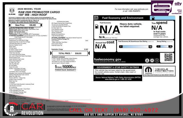 2020 Ram 2500 Promaster Cargo Van High Roof 159''/Back-Up Camera, available for sale in Avenel, New Jersey | Car Revolution. Avenel, New Jersey 2020 Ram 2500 Promaster Cargo Van High Roof 159''/Back-Up Camera, available for sale in Avenel, New Jersey | Car Revolution. Avenel, New Jersey