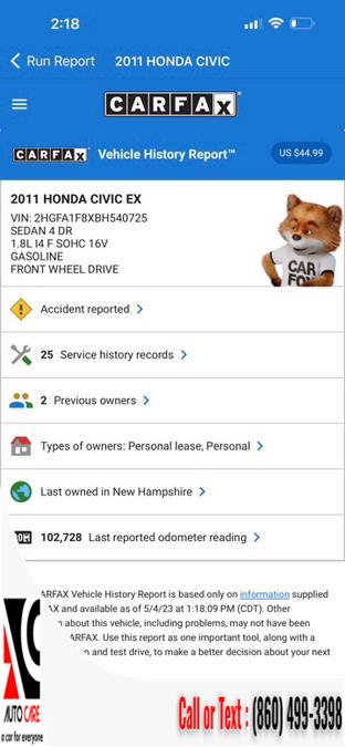 2011 Honda Civic Sdn 4dr Auto EX, available for sale in Vernon , Connecticut | Auto Care Motors. Vernon , Connecticut 2011 Honda Civic Sdn 4dr Auto EX, available for sale in Vernon , Connecticut | Auto Care Motors. Vernon , Connecticut