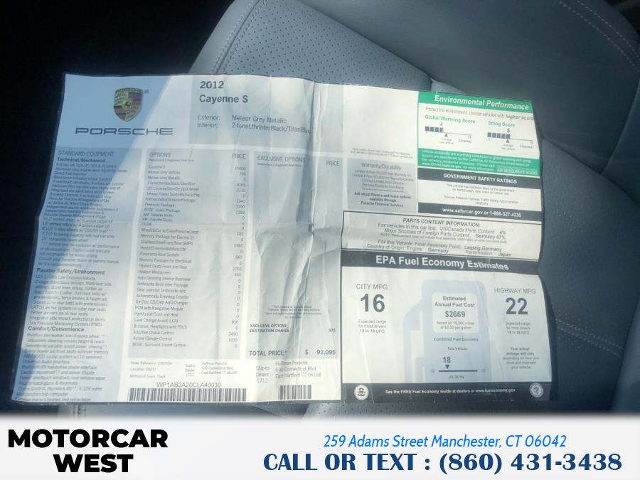 2012 Porsche Cayenne AWD 4dr S, available for sale in Manchester, Connecticut | Motorcar West. Manchester, Connecticut 2012 Porsche Cayenne AWD 4dr S, available for sale in Manchester, Connecticut | Motorcar West. Manchester, Connecticut