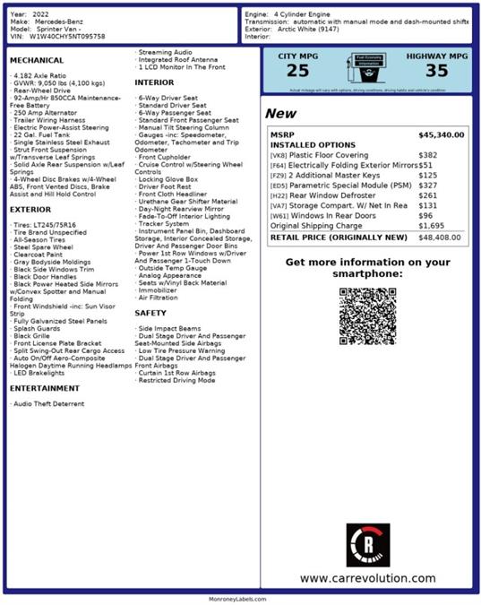 2022 Mercedes-benz Sprinter Crew Van 2500 HR I4 GAS 17'' RWD, available for sale in Maple Shade, New Jersey | Car Revolution. Maple Shade, New Jersey 2022 Mercedes-benz Sprinter Crew Van 2500 HR I4 GAS 17'' RWD, available for sale in Maple Shade, New Jersey | Car Revolution. Maple Shade, New Jersey