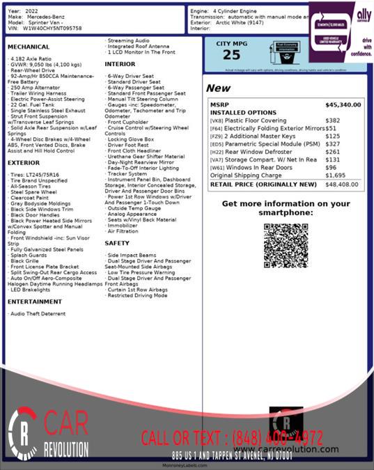2022 Mercedes-benz Sprinter Crew Van 2500 HR I4 GAS 17'' RWD, available for sale in Avenel, New Jersey | Car Revolution. Avenel, New Jersey 2022 Mercedes-benz Sprinter Crew Van 2500 HR I4 GAS 17'' RWD, available for sale in Avenel, New Jersey | Car Revolution. Avenel, New Jersey