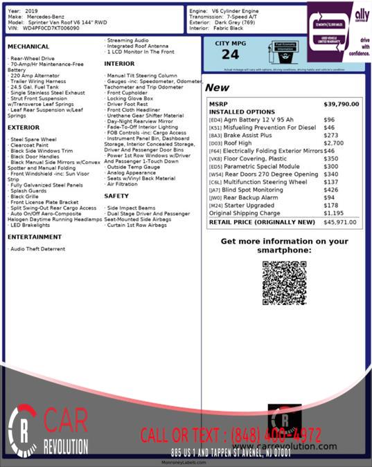 2019 Mercedes-benz Sprinter Cargo Van 2500 w/ rearCam, available for sale in Avenel, New Jersey | Car Revolution. Avenel, New Jersey 2019 Mercedes-benz Sprinter Cargo Van 2500 w/ rearCam, available for sale in Avenel, New Jersey | Car Revolution. Avenel, New Jersey