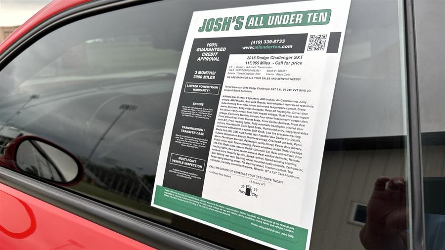 2016 Dodge Challenger SXT, available for sale in Elida, Ohio | Josh's All Under Ten LLC. Elida, Ohio 2016 Dodge Challenger SXT, available for sale in Elida, Ohio | Josh's All Under Ten LLC. Elida, Ohio