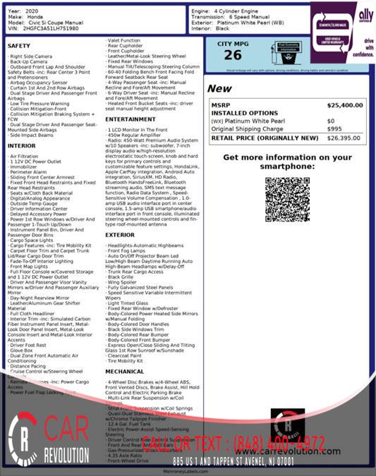 Honda Civic Si Coupe 2020 in Avenel, Colonia, Woodbridge, Rahway NJ