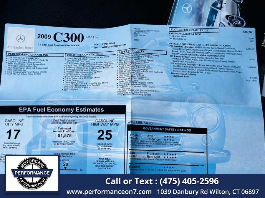 2009 Mercedes-Benz C-Class 4dr Sdn 3.0L Sport 4MATIC, available for sale in Wilton, Connecticut | Performance Motor Cars Of Connecticut LLC. Wilton, Connecticut 2009 Mercedes-Benz C-Class 4dr Sdn 3.0L Sport 4MATIC, available for sale in Wilton, Connecticut | Performance Motor Cars Of Connecticut LLC. Wilton, Connecticut