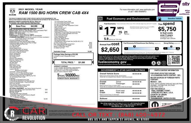2021 Ram 1500 Big Horn 4X4Crew Cab 5'7'' Box, available for sale in Avenel, New Jersey | Car Revolution. Avenel, New Jersey 2021 Ram 1500 Big Horn 4X4Crew Cab 5'7'' Box, available for sale in Avenel, New Jersey | Car Revolution. Avenel, New Jersey