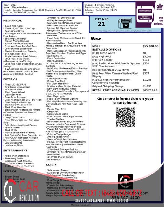 2024 Mercedes-benz Sprinter Passenger Van 2500 Standard Roof 14 DIESEL 144'', available for sale in Avenel, New Jersey | Car Revolution. Avenel, New Jersey 2024 Mercedes-benz Sprinter Passenger Van 2500 Standard Roof 14 DIESEL 144'', available for sale in Avenel, New Jersey | Car Revolution. Avenel, New Jersey
