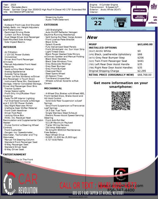 2023 Mercedes-benz Sprinter Cargo Van 3500XD HR I4 DIESEL HO 170'' EXT, available for sale in Avenel, New Jersey | Car Revolution. Avenel, New Jersey 2023 Mercedes-benz Sprinter Cargo Van 3500XD HR I4 DIESEL HO 170'' EXT, available for sale in Avenel, New Jersey | Car Revolution. Avenel, New Jersey
