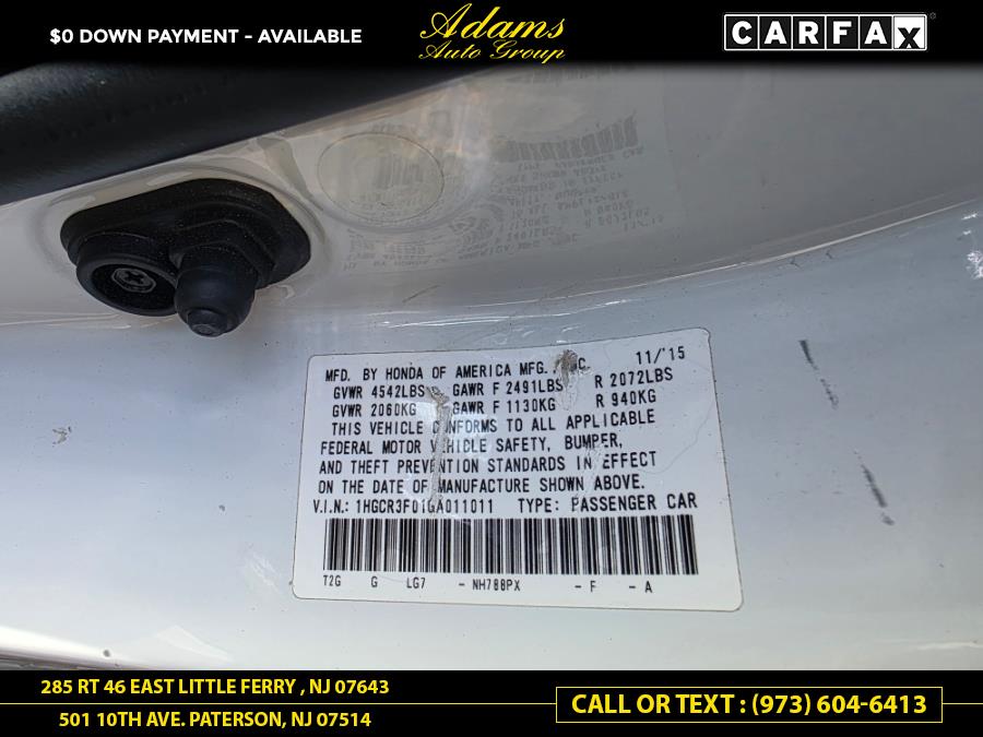 2016 Honda Accord Sedan 4dr V6 Auto EX-L w/Navi & Honda Sensing, available for sale in Paterson, New Jersey | Adams Auto Group. Paterson, New Jersey 2016 Honda Accord Sedan 4dr V6 Auto EX-L w/Navi & Honda Sensing, available for sale in Paterson, New Jersey | Adams Auto Group. Paterson, New Jersey