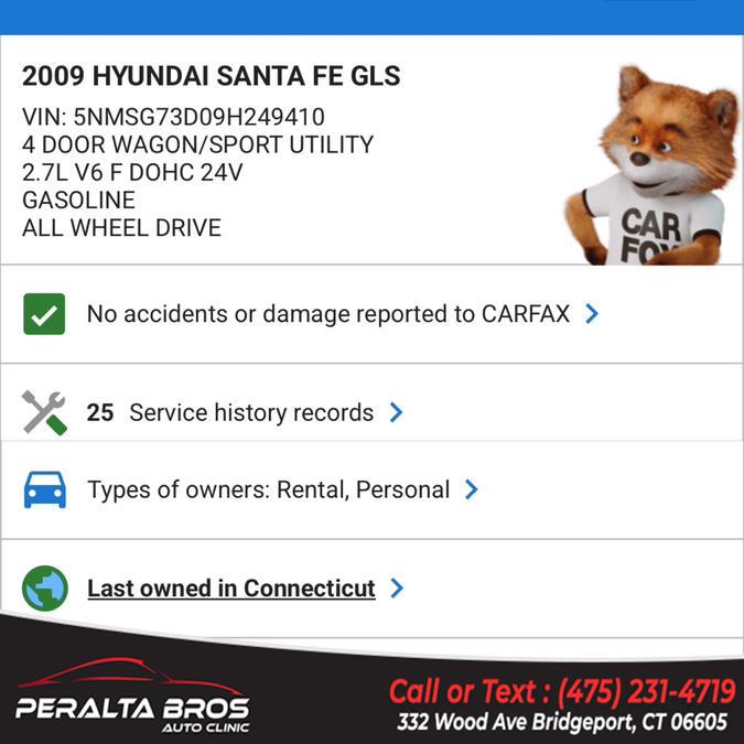 2009 Hyundai Santa Fe AWD 4dr Man GLS, available for sale in Bridgeport, Connecticut | Peralta Bros Auto Clinic. Bridgeport, Connecticut 2009 Hyundai Santa Fe AWD 4dr Man GLS, available for sale in Bridgeport, Connecticut | Peralta Bros Auto Clinic. Bridgeport, Connecticut