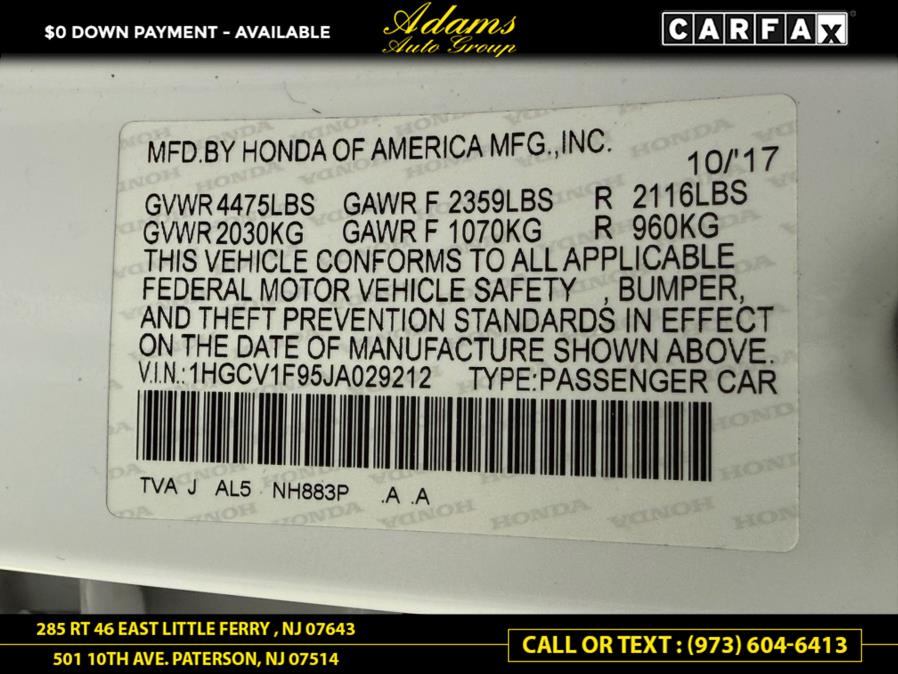 2018 Honda Accord Sedan Touring 1.5T CVT, available for sale in Paterson, New Jersey | Adams Auto Group. Paterson, New Jersey 2018 Honda Accord Sedan Touring 1.5T CVT, available for sale in Paterson, New Jersey | Adams Auto Group. Paterson, New Jersey