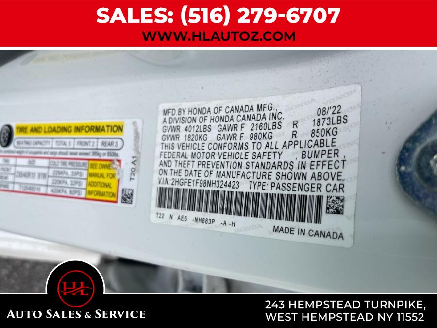 2022 Honda Civic Sedan Touring CVT, available for sale in West Hempstead, New York | HL Auto Sales and Service LLC. West Hempstead, New York 2022 Honda Civic Sedan Touring CVT, available for sale in West Hempstead, New York | HL Auto Sales and Service LLC. West Hempstead, New York