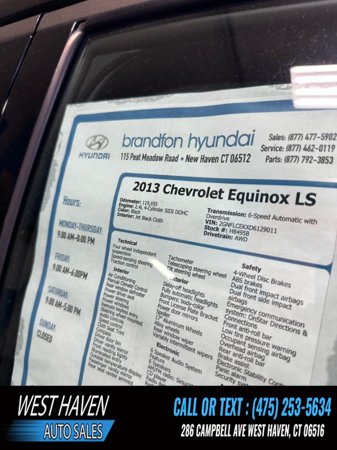 2013 Chevrolet Equinox AWD 4dr LS, available for sale in West Haven, Connecticut | West Haven Auto Sales LLC. West Haven, Connecticut 2013 Chevrolet Equinox AWD 4dr LS, available for sale in West Haven, Connecticut | West Haven Auto Sales LLC. West Haven, Connecticut