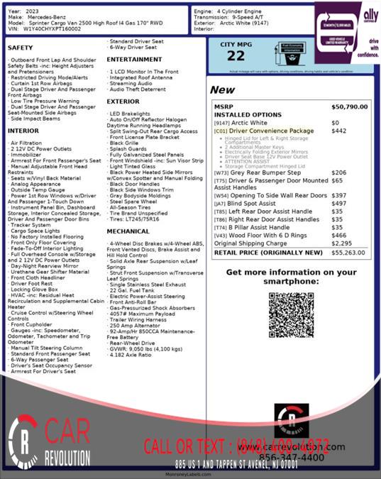 2023 Mercedes-benz Sprinter Cargo Van 2500 HR I4 GAS 170'', available for sale in Avenel, New Jersey | Car Revolution. Avenel, New Jersey 2023 Mercedes-benz Sprinter Cargo Van 2500 HR I4 GAS 170'', available for sale in Avenel, New Jersey | Car Revolution. Avenel, New Jersey