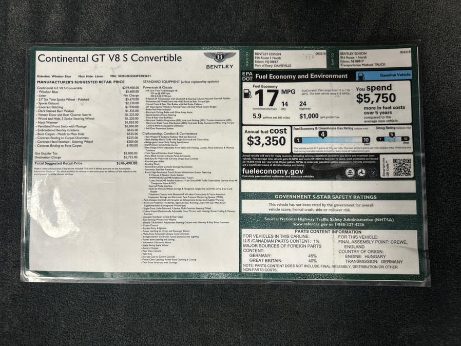2015 Bentley Continental GT V8 S 2dr Conv, available for sale in Elizabeth, New Jersey | M Auto Group. Elizabeth, New Jersey 2015 Bentley Continental GT V8 S 2dr Conv, available for sale in Elizabeth, New Jersey | M Auto Group. Elizabeth, New Jersey