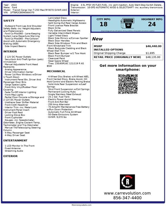 2022 Ford Transit T250 Mr Awd 148 Cargo Van , available for sale in Maple Shade, New Jersey | Car Revolution. Maple Shade, New Jersey 2022 Ford Transit T250 Mr Awd 148 Cargo Van , available for sale in Maple Shade, New Jersey | Car Revolution. Maple Shade, New Jersey