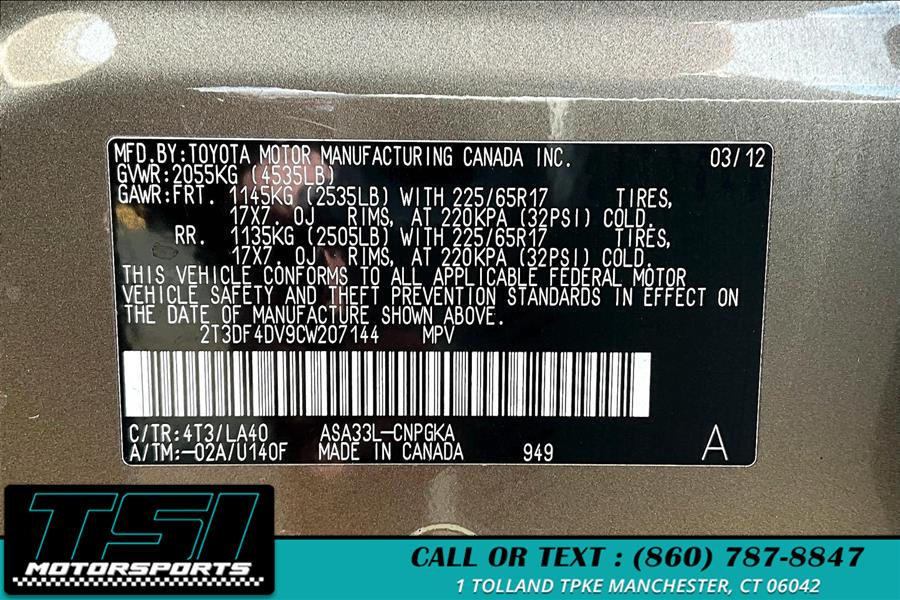 2012 Toyota RAV4 4WD 4dr I4 Limited (Natl), available for sale in Manchester, Connecticut | TSI Motorsports. Manchester, Connecticut 2012 Toyota RAV4 4WD 4dr I4 Limited (Natl), available for sale in Manchester, Connecticut | TSI Motorsports. Manchester, Connecticut