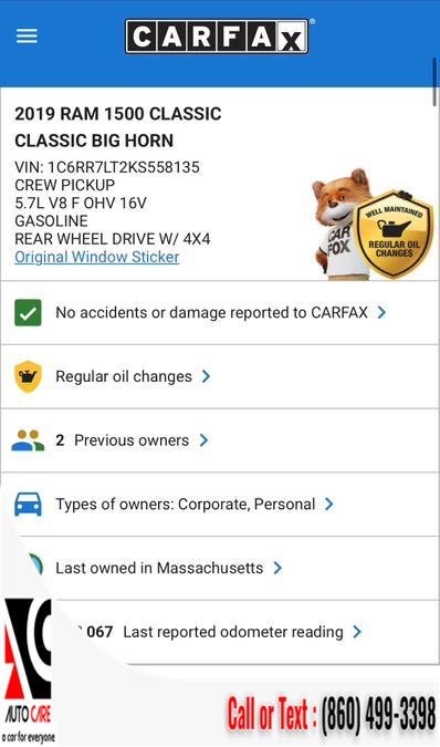 2019 Ram 1500 Classic Big Horn 4x4 Crew Cab 5''7" Box, available for sale in Vernon , Connecticut | Auto Care Motors. Vernon , Connecticut 2019 Ram 1500 Classic Big Horn 4x4 Crew Cab 5''7" Box, available for sale in Vernon , Connecticut | Auto Care Motors. Vernon , Connecticut