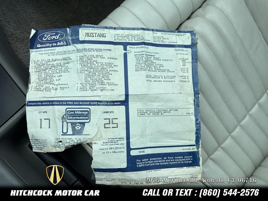 1989 Ford Mustang GT, available for sale in Wolcott, Connecticut | Hitchcock Motor Car. Wolcott, Connecticut 1989 Ford Mustang GT, available for sale in Wolcott, Connecticut | Hitchcock Motor Car. Wolcott, Connecticut