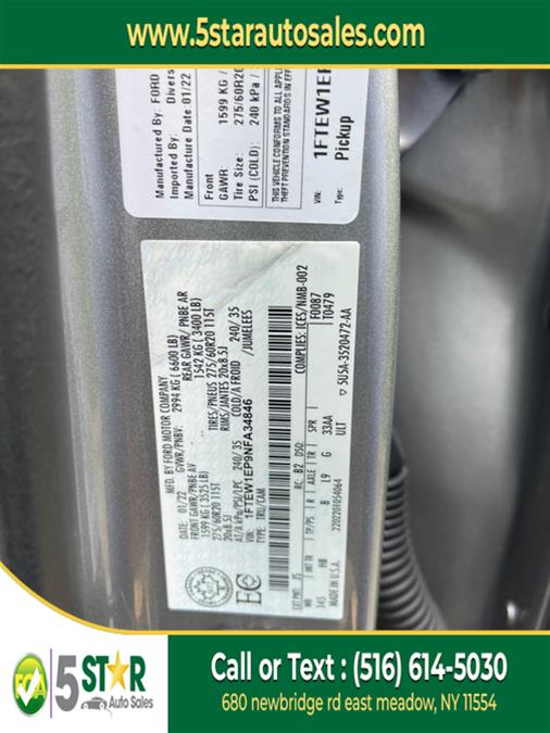 2022 Ford F-150 LARIAT 4WD SuperCrew 5.5'' Box, available for sale in East Meadow, New York | 5 Star Auto Sales Inc. East Meadow, New York 2022 Ford F-150 LARIAT 4WD SuperCrew 5.5'' Box, available for sale in East Meadow, New York | 5 Star Auto Sales Inc. East Meadow, New York