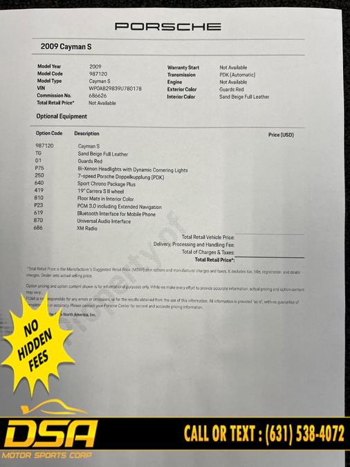 2009 Porsche Cayman 2dr Cpe S, available for sale in Commack, New York | DSA Motor Sports Corp. Commack, New York 2009 Porsche Cayman 2dr Cpe S, available for sale in Commack, New York | DSA Motor Sports Corp. Commack, New York