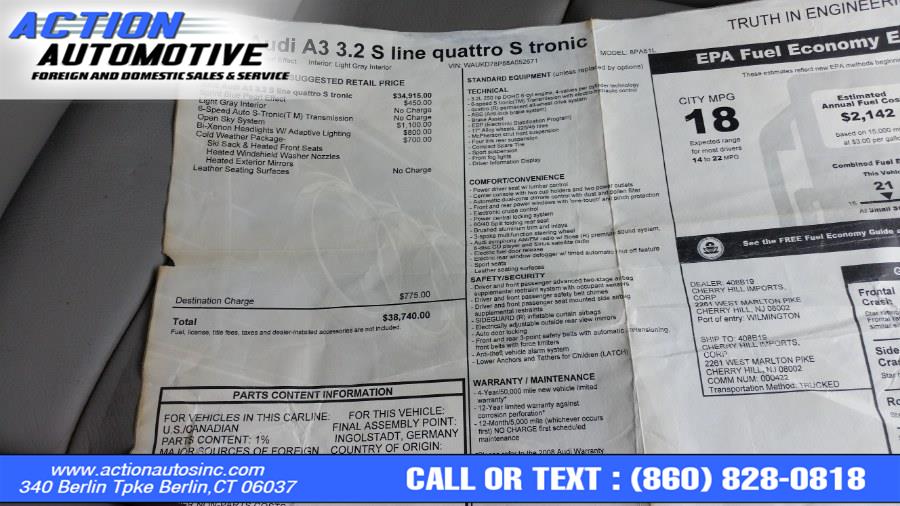 2008 Audi A3 4dr HB Auto DSG S-Line quattro, available for sale in Berlin, Connecticut | Action Automotive. Berlin, Connecticut 2008 Audi A3 4dr HB Auto DSG S-Line quattro, available for sale in Berlin, Connecticut | Action Automotive. Berlin, Connecticut
