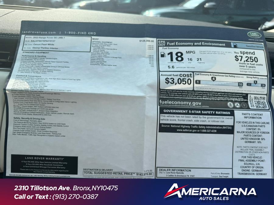 2023 Land Rover Range Rover P530 SE LWB 7 Seat, available for sale in Bronx, New York | Americarna Auto Sales LLC. Bronx, New York 2023 Land Rover Range Rover P530 SE LWB 7 Seat, available for sale in Bronx, New York | Americarna Auto Sales LLC. Bronx, New York
