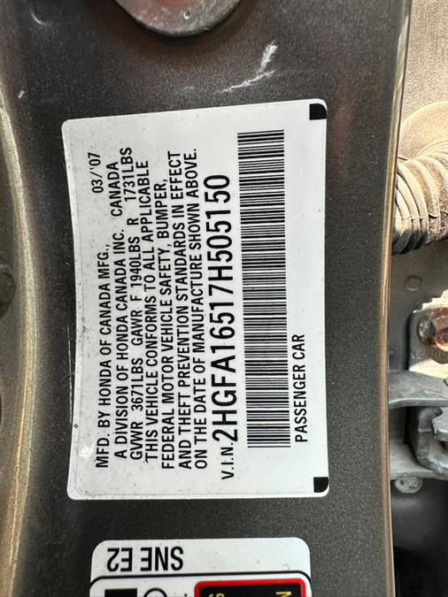 2007 Honda Civic Sdn 4dr AT LX, available for sale in New Milford, Connecticut | New Milford Auto Sales. New Milford, Connecticut 2007 Honda Civic Sdn 4dr AT LX, available for sale in New Milford, Connecticut | New Milford Auto Sales. New Milford, Connecticut