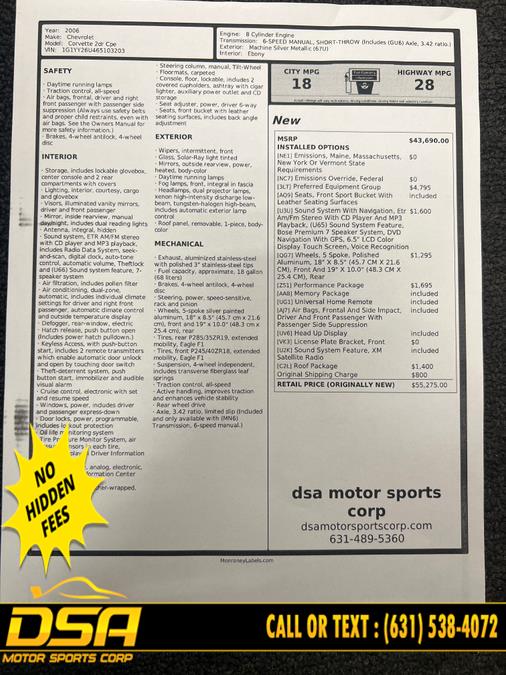 2006 Chevrolet Corvette 2dr Cpe, available for sale in Commack, New York | DSA Motor Sports Corp. Commack, New York 2006 Chevrolet Corvette 2dr Cpe, available for sale in Commack, New York | DSA Motor Sports Corp. Commack, New York