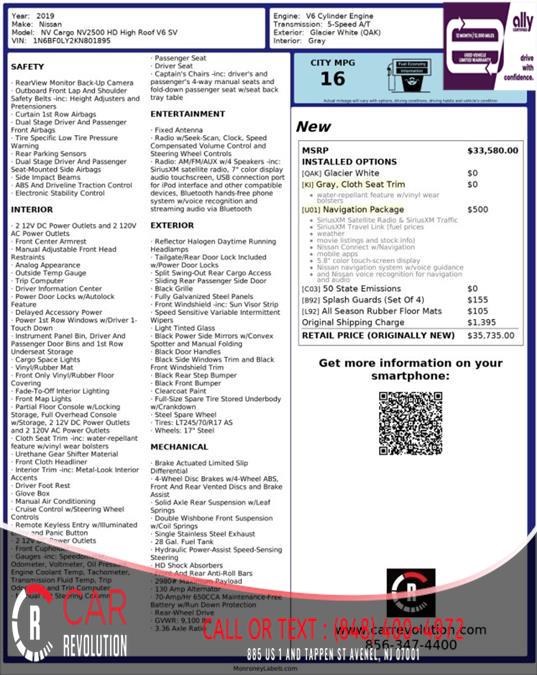 2019 Nissan Nv Cargo Nv2500 Hd SV 2500 HD, available for sale in Avenel, New Jersey | Car Revolution. Avenel, New Jersey 2019 Nissan Nv Cargo Nv2500 Hd SV 2500 HD, available for sale in Avenel, New Jersey | Car Revolution. Avenel, New Jersey