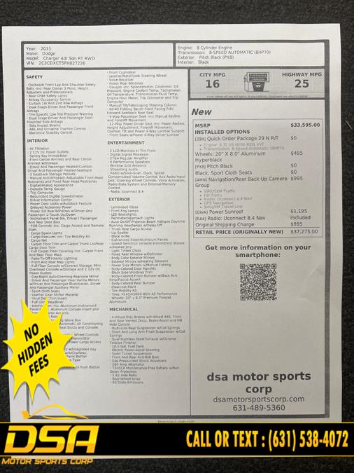 2015 Dodge Charger 4dr Sdn RT RWD, available for sale in Commack, New York | DSA Motor Sports Corp. Commack, New York 2015 Dodge Charger 4dr Sdn RT RWD, available for sale in Commack, New York | DSA Motor Sports Corp. Commack, New York