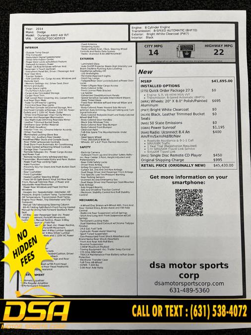 2014 Dodge Durango AWD 4dr R/T, available for sale in Commack, New York | DSA Motor Sports Corp. Commack, New York 2014 Dodge Durango AWD 4dr R/T, available for sale in Commack, New York | DSA Motor Sports Corp. Commack, New York