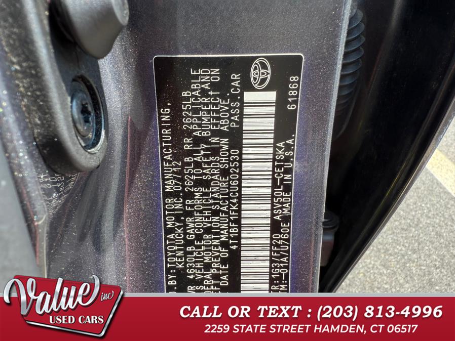 2012 Toyota Camry 4dr Sdn I4 Auto L (Natl), available for sale in Hamden, Connecticut | Value, Inc.. Hamden, Connecticut 2012 Toyota Camry 4dr Sdn I4 Auto L (Natl), available for sale in Hamden, Connecticut | Value, Inc.. Hamden, Connecticut