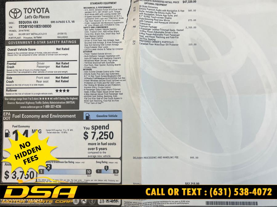 2014 Toyota Sequoia 4WD 5.7L SR5 (Natl), available for sale in Commack, New York | DSA Motor Sports Corp. Commack, New York 2014 Toyota Sequoia 4WD 5.7L SR5 (Natl), available for sale in Commack, New York | DSA Motor Sports Corp. Commack, New York
