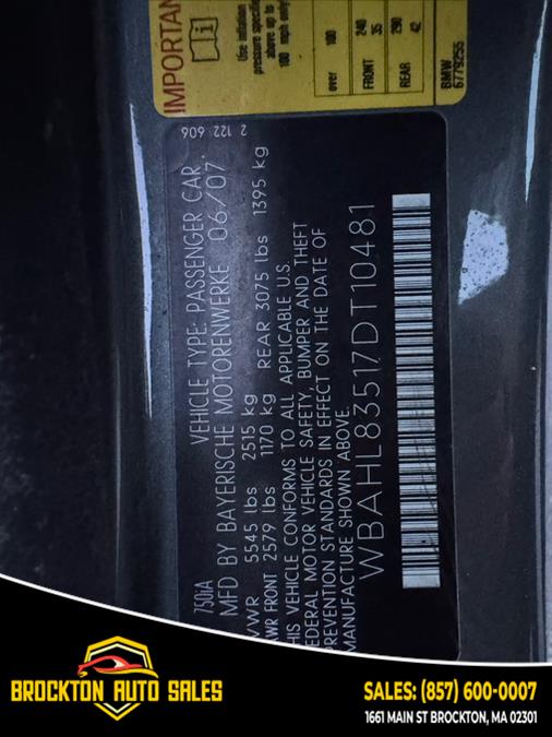 2007 BMW 7 Series 4dr Sdn 750i, available for sale in BROCKTON, Massachusetts | Brockton Auto Sales Inc. BROCKTON, Massachusetts 2007 BMW 7 Series 4dr Sdn 750i, available for sale in BROCKTON, Massachusetts | Brockton Auto Sales Inc. BROCKTON, Massachusetts