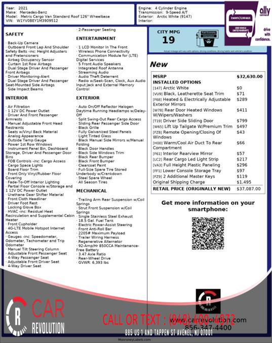 2021 Mercedes-benz Metris Cargo Van STANDARD ROOF 126'' WHEELBASE, available for sale in Avenel, New Jersey | Car Revolution. Avenel, New Jersey 2021 Mercedes-benz Metris Cargo Van STANDARD ROOF 126'' WHEELBASE, available for sale in Avenel, New Jersey | Car Revolution. Avenel, New Jersey