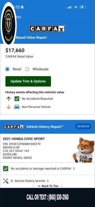2021 Honda Civic Sedan Sport CVT, available for sale in Online only, Connecticut | CEO DADDY AUTO. Online only, Connecticut 2021 Honda Civic Sedan Sport CVT, available for sale in Online only, Connecticut | CEO DADDY AUTO. Online only, Connecticut