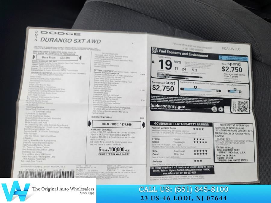 2015 Dodge Durango AWD 4dr SXT, available for sale in Lodi, New Jersey | AW Auto & Truck Wholesalers, Inc. Lodi, New Jersey 2015 Dodge Durango AWD 4dr SXT, available for sale in Lodi, New Jersey | AW Auto & Truck Wholesalers, Inc. Lodi, New Jersey