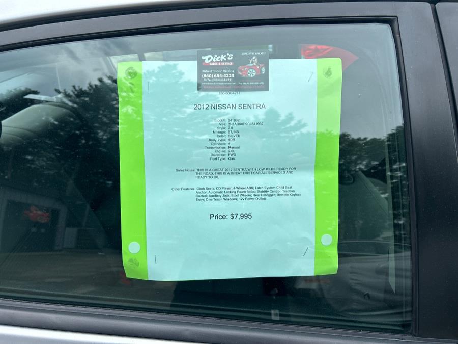 2012 Nissan Sentra 4dr Sdn I4 CVT 2.0 S, available for sale in Stafford Springs, Connecticut | Dick's Sales and Service LLC. Stafford Springs, Connecticut 2012 Nissan Sentra 4dr Sdn I4 CVT 2.0 S, available for sale in Stafford Springs, Connecticut | Dick's Sales and Service LLC. Stafford Springs, Connecticut