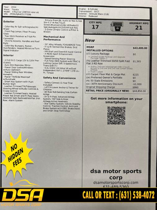 2014 Toyota 4Runner 4WD 4dr V6 Limited (Natl), available for sale in Commack, New York | DSA Motor Sports Corp. Commack, New York 2014 Toyota 4Runner 4WD 4dr V6 Limited (Natl), available for sale in Commack, New York | DSA Motor Sports Corp. Commack, New York